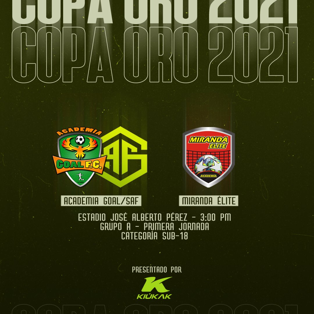 SportAgencyF's tweet photo. ¡𝗜𝗻𝗶𝗰𝗶𝗮𝗺𝗼𝘀 𝗻𝘂𝗲𝘀𝘁𝗿𝗼 𝗮𝗻𝗱𝗮𝗿 𝗲𝗻 𝗹𝗮 𝗖𝗼𝗽𝗮 𝗢𝗿𝗼! 🏆⚽️

Hoy se disputa la primera jornada del Grupo A de la #CopaOro2021, en la cual nuestro equipo Sub-18 se medirá, a partir de las 3:00 PM, a Miranda Élite en el Estadio José Alberto Pérez. 🏟

¡Vamos! 💚 https://t.co/UwwMjk8c5g