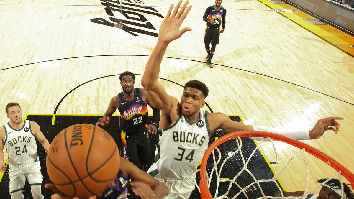 BucksFilm's tweet photo. Giannis Antetokounmpo is the only player to win Finals MVP and anchor the best defense in the playoffs in the same year since Hakeem Olajuwon.

Is he the best 2-way player in the game? https://t.co/To5PWzXnXe
