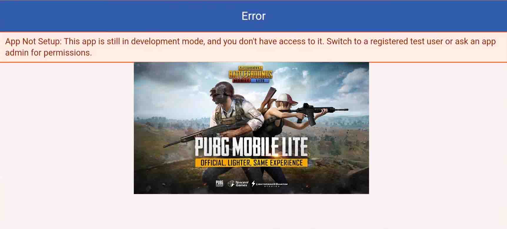 Facebook error App not setup still in development mode