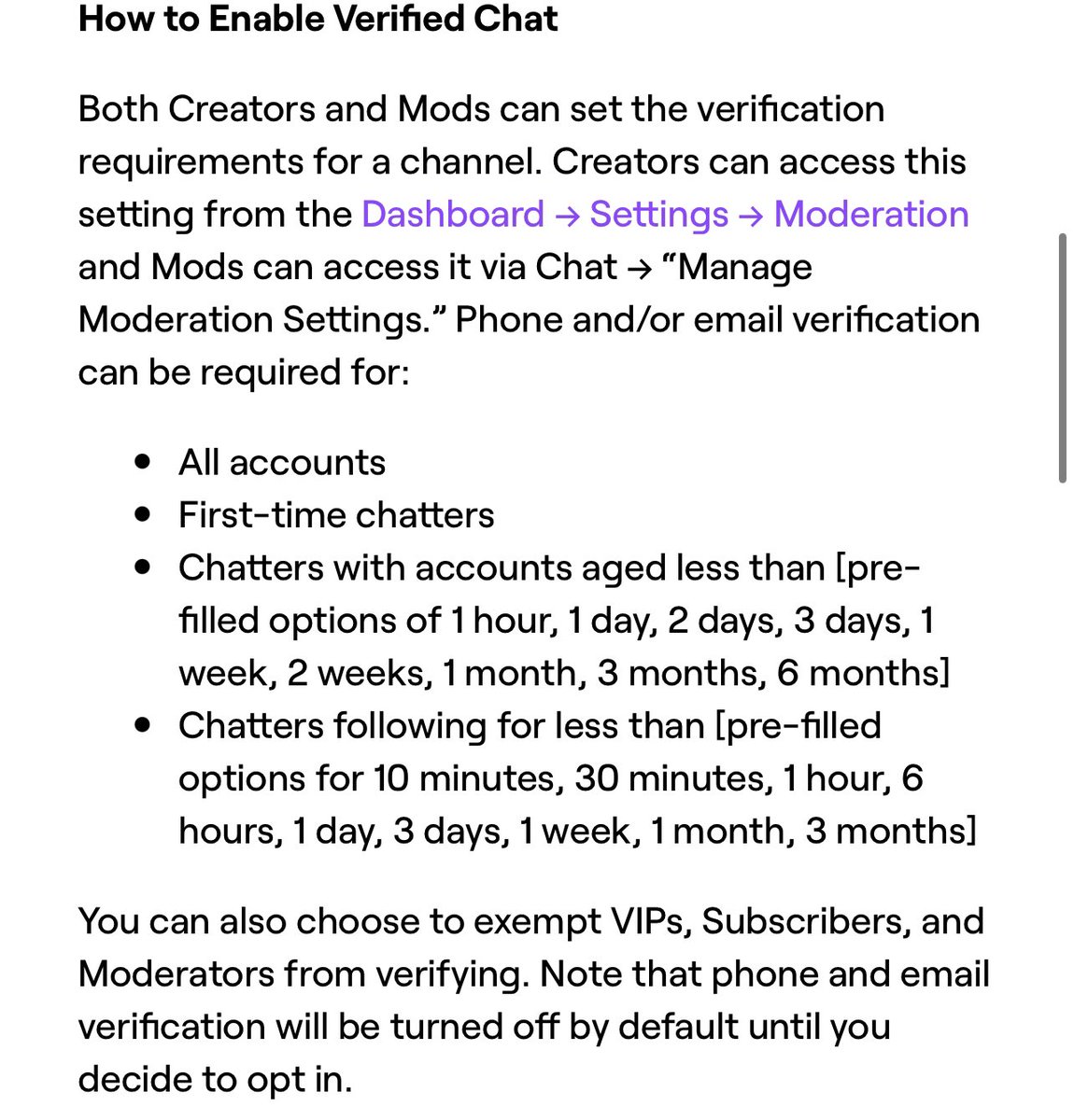 ZacharyDiaz's tweet photo. Some very important details in the announcement blog too — how granular you can get with who is required to have participate in verified chat. 

Not only can it be for first-time chatters, but you can set account age and following age gates as well. 

https://t.co/InFHeIaVR9 https://t.co/vc3Z0StX1D