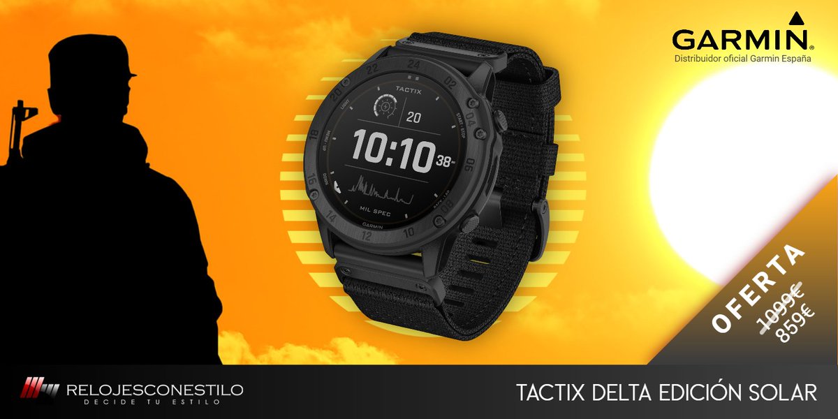 RelojesEstilo's tweet photo. Con este Garmin Tactix Delta edición solar podrás aprovechar sus innumerables funciones durante más tiempo, ya que está equipado con cristal de carga solar ☀️.  Aprovecha nuestra oferta: Antes 1099€  ➡️ 859€  
https://t.co/qiU7jlskqi 

#Reloj #Garmin #GPS #Soldado #Ejército https://t.co/Xr9A6v6AfL