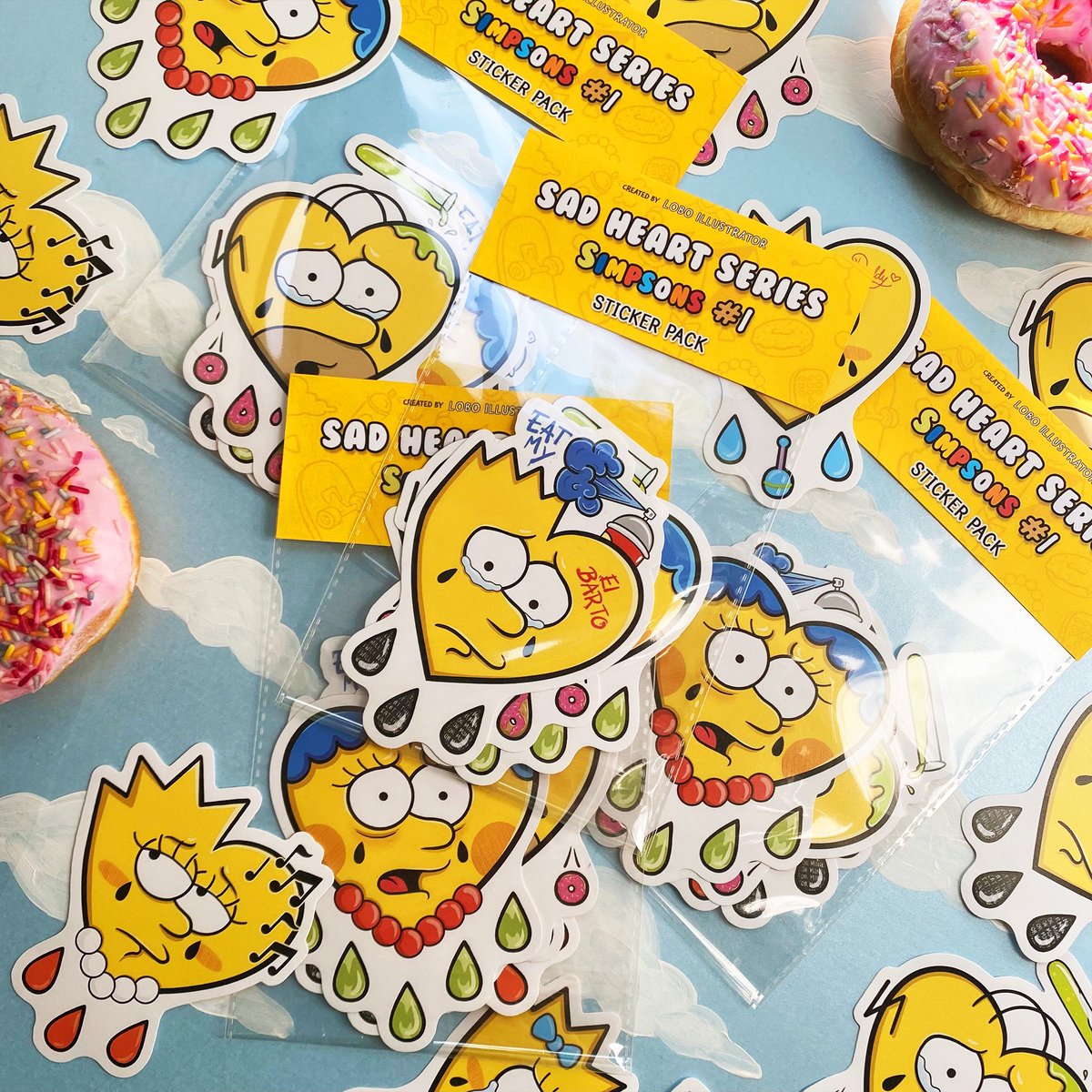 LoboIllustrator's tweet photo. 💛Sad Heart Series X Simpsons💛 sticker pack is available now! https://t.co/lZfUypmR3I
•
Printed on matt waterproof vinyl. Find the whole family in one pack!
•
Will you discover the secret message in Bart’s tears?
.
#stickers #thesimpsons #cartoons #sadheart #art #illustration https://t.co/tCERUkQ1di