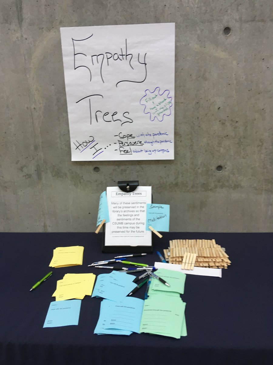 VPAAEmerita's tweet photo. Please visit the "Empathy Trees" in the CSUMB Library. Share your sentiments and read those of others: how you cope/persevere with the pandemic, how you feel about being on campus. #SupportEachOtter, #CSUMB https://t.co/7soAmkMtQm