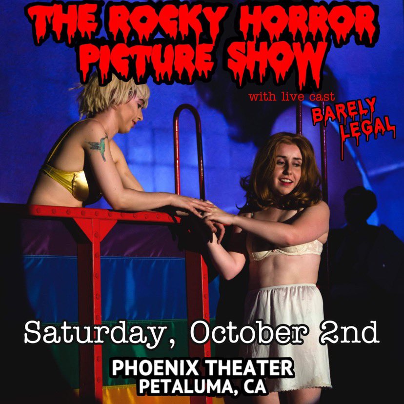 blrhps's tweet photo. Thank you to everyone who came out to 3Below last Saturday night.
Our next show kicks off October right!
This Saturday, Oct. 2nd, Barely Legal returns to @phoenixtheater in Petaluma for a big ass midnight showing of the #RockyHorrorPictureShow!
#RHPS #BLFam #BLRocky #Norcal https://t.co/B8X7xu7HNE