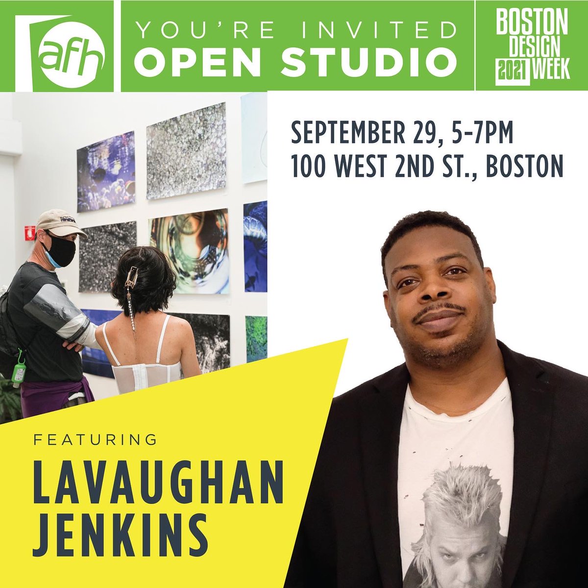 AFHBoston's tweet photo. Join us TONIGHT from 5-7pm for a special @BosDesignWeek edition of AFH’s Open Studio featuring the paintings of Lavaughan Jenkins in partnership with the @AbigailOgilvy Gallery.

You don’t want to miss this special edition of AFH Open Studio—see you all tonight!
#AFHBoston #BDW21 https://t.co/CZVCVfUgSS
