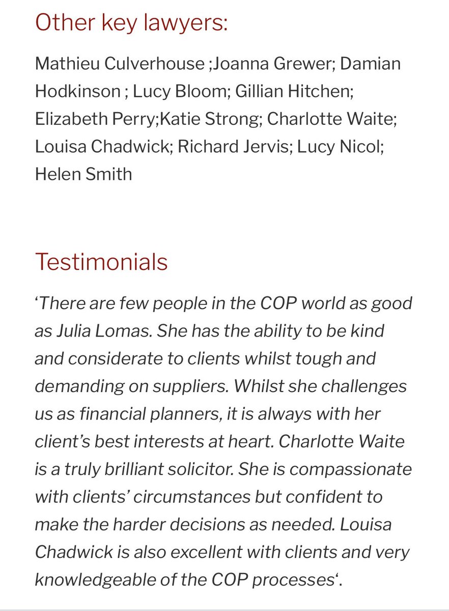 Delighted to be mentioned in the #legal500 today #Tier 1. Amazing to be part of such a brilliant Department, full of amazing lawyers doing outstanding work every day <a href="/JuliaLomas2/">Julia Hill (nee Lomas)</a> <a href="/loufiges/">Louisa Chadwick</a> <a href="/JoGrewer/">Joanna Grewer</a> <a href="/irwinmitchell/">Irwin Mitchell</a>
