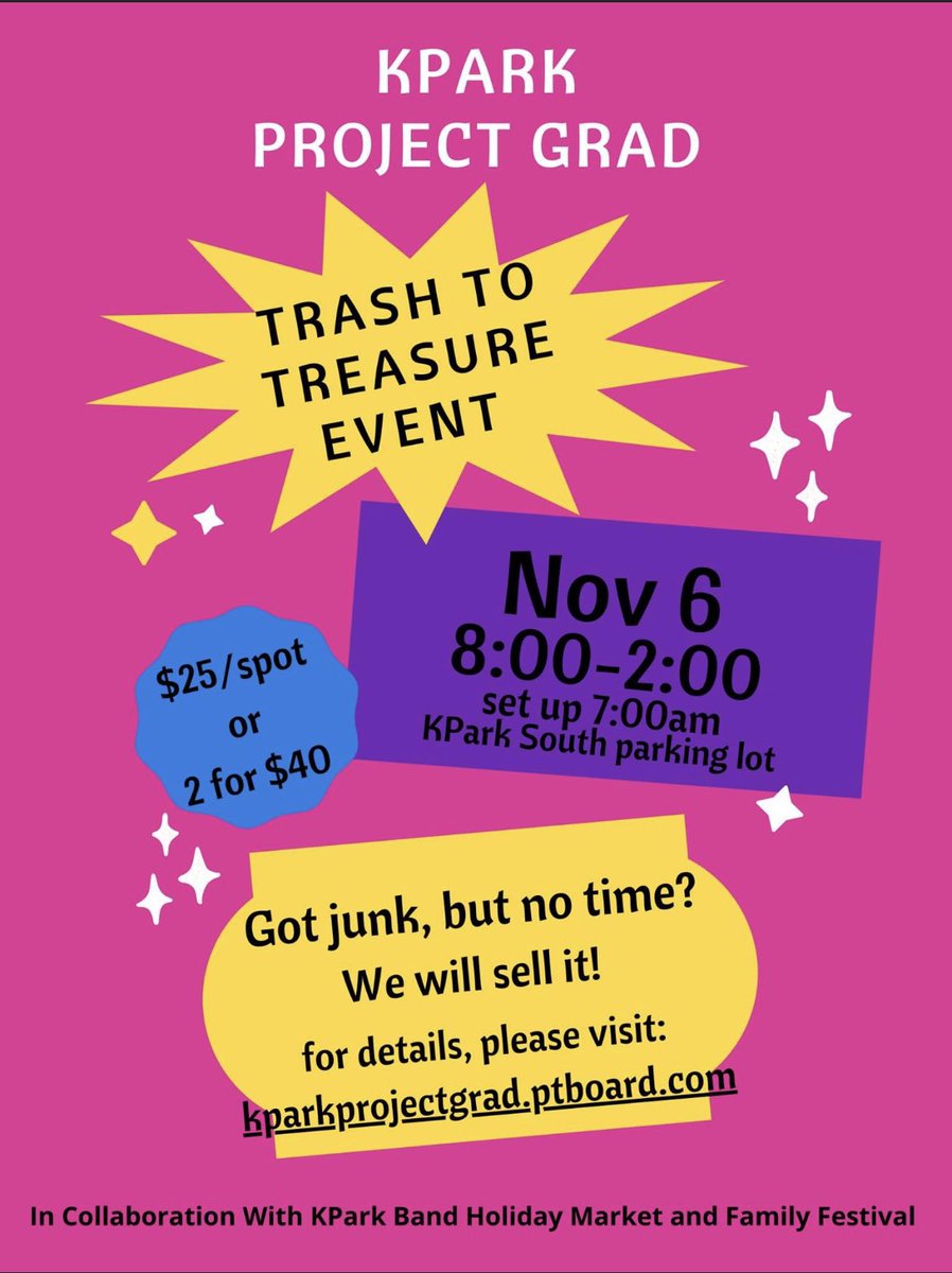 Clean out those closets &amp; join our Trash to Treasure! kparkprojectgrad.ptboard.com/formvw/store?s… #Classof2022