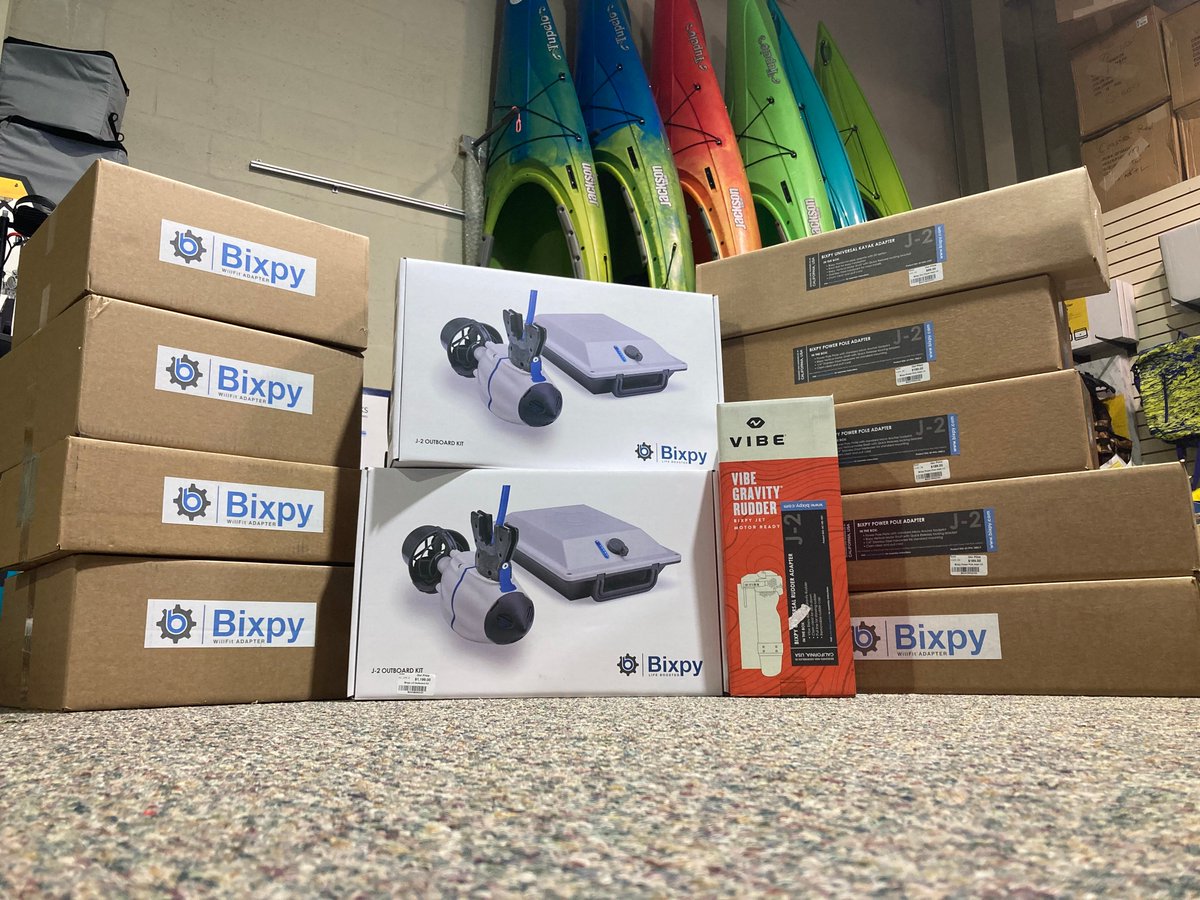 Sandy_Point's tweet photo. The brand new @bixpy J-2 Motor Outhaul Kit is here, along with tons of accessories to match! Upgrade from a pedal drive or paddle with all sorts of options for several different brands of kayak! #bixpy #motor #kayak #kayakmotor #kayakfishing https://t.co/RpWA1oLGK5