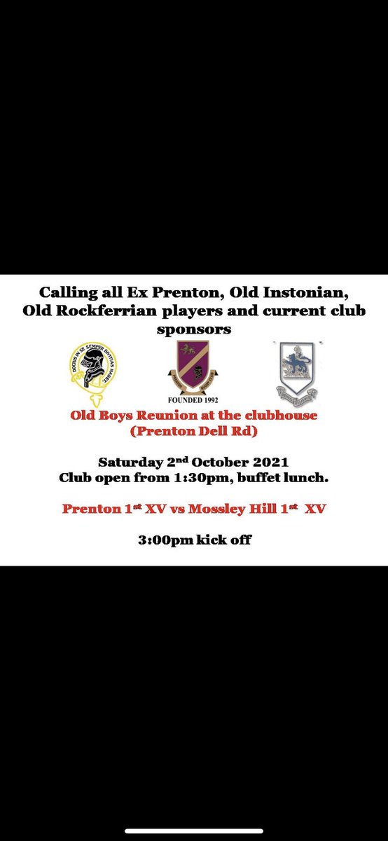 This Saturday we host <a href="/mossleyhillRug/">Mossley Hill</a> with a 3pm KO there is a pre match lunch with past and present players come on down and enjoy a pint with some of your old mates it’s what rugby is all about! #rugby #mates