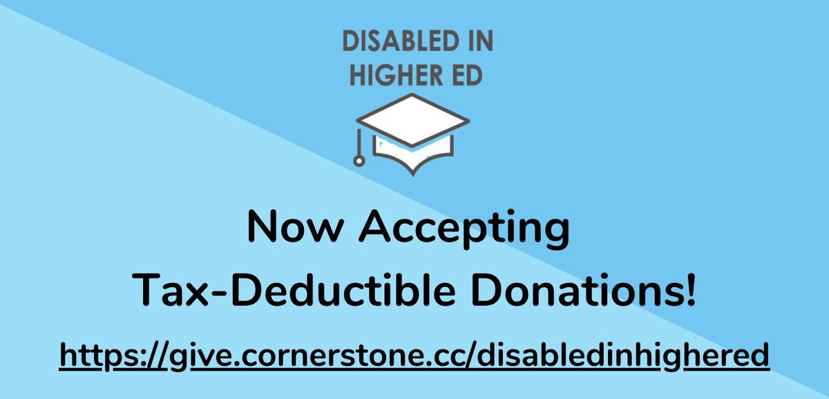 DisInHigherEd's tweet photo. PSA: 

Disabled in Higher Ed is now under Fiscal Sponsorship and can accept tax-deductible donations! 

Donate, spread the word, or both https://t.co/XXW62y0exC

#DisabledInHigherEd #DisabledInSTEM #DEHEM #DEHEM21 #NonProfitProject #Donate #Charity #AcademicChatter https://t.co/t5MvXsQdqZ