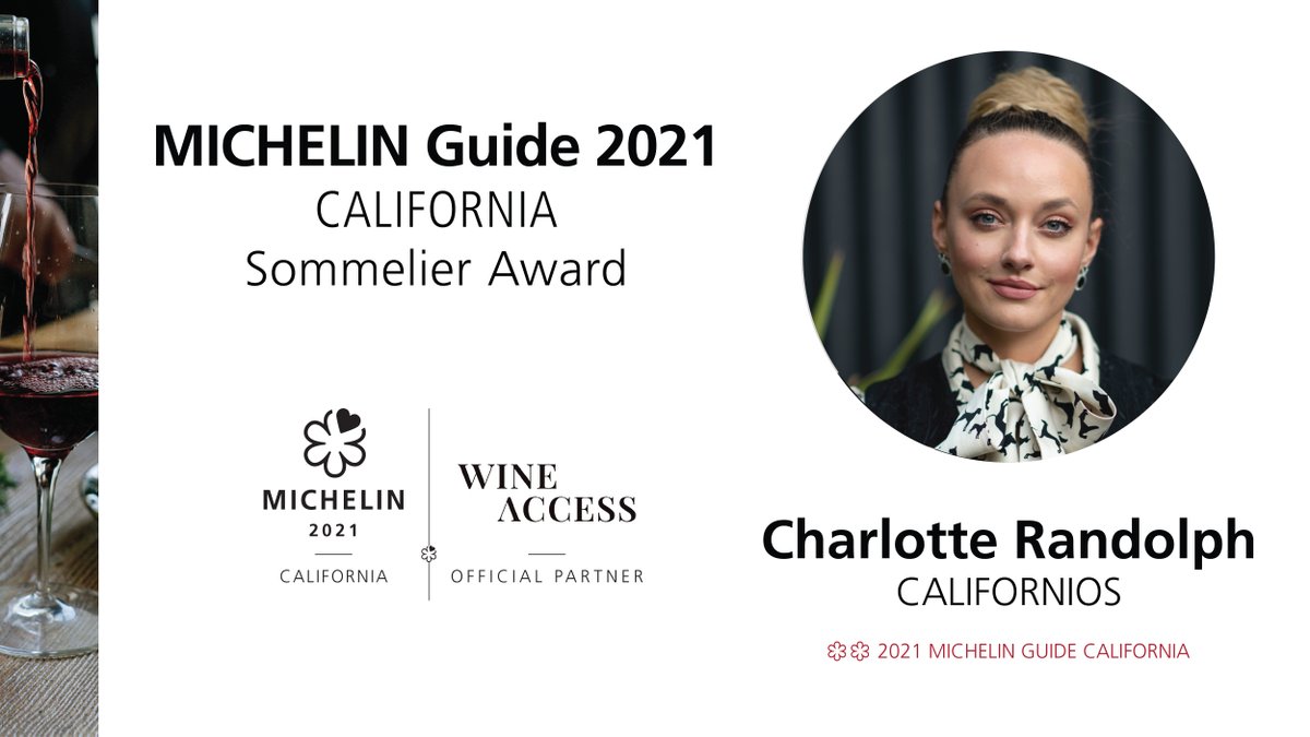 MichelinGuideNA's tweet photo. Cheers to MICHELIN Guide California 2021 Sommelier Award winner Charlotte Randolph, co-owner and beverage director of Two Star @CaliforniosSF! Presented by @wineaccess #MICHELINGUIDECA #MICHELINGUIDE21 #WineAccess https://t.co/k5efV0b9Ds