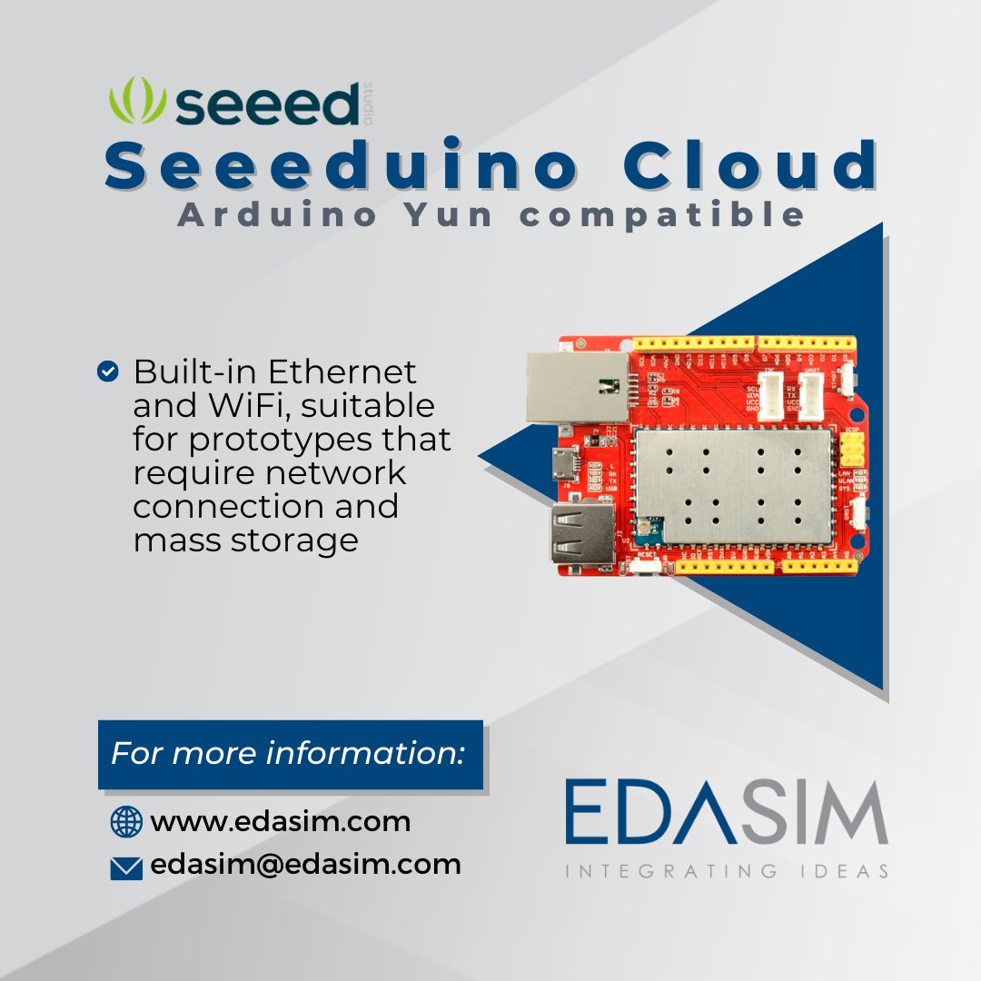 EdasimLlc's tweet image. ✓ Compatible with #ArduinoYun ✓ #Dragino #WiFi #IoT module HE ✓ OpenWrt system inside ✓ 2.4Ghz WiFi, 802.11 b/g/n ✓ #Ethernet ✓ #USB 2.0 ✓ #Grove connectors Go to www. edasim.com or contact us at edasim@edasim.com