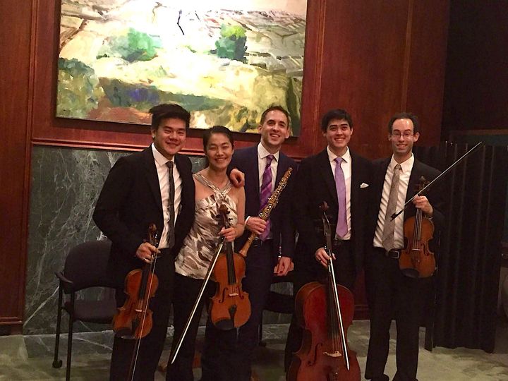 telegraph4tet's tweet photo. It feels like the longest time, and no time at all, since we took this photo with oboist #JamesAustinSmith during Rockefeller Concerts. Nothing like the rush of a performance to inspire a cheerful moment!
#WaybackWednesday #TelegraphQuartet #ChamberMusic #StringQuartet https://t.co/YomIGvxmPF