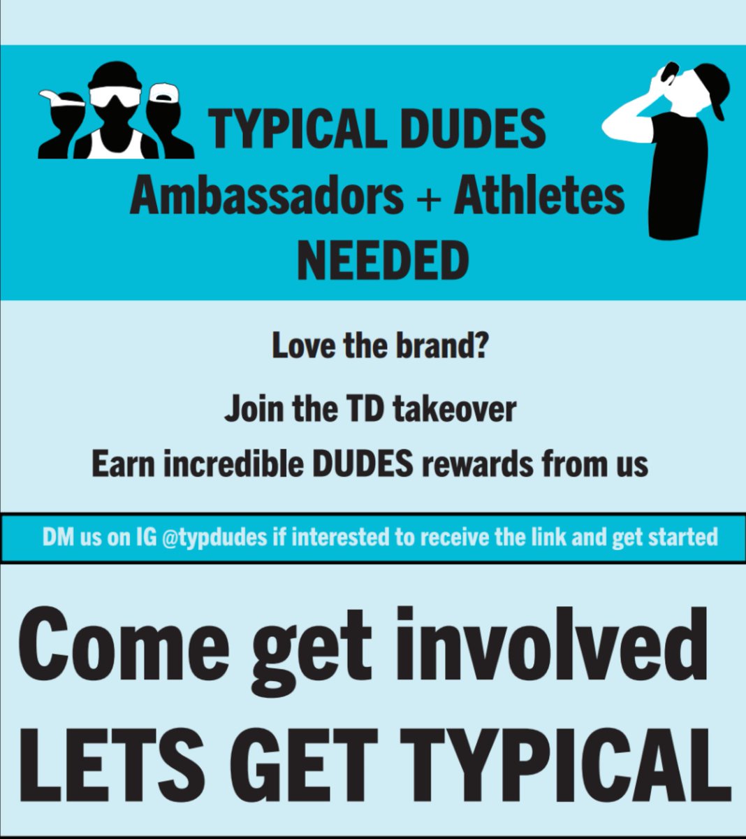 Typical_Dudes's tweet photo. Become an ambassador and earn great rewards from the DUDES!! DM this Twitter page @Typical_Dudes for the applications! #staytypical #letsgettypical #tdtakeover https://t.co/D9AMoJSP9h