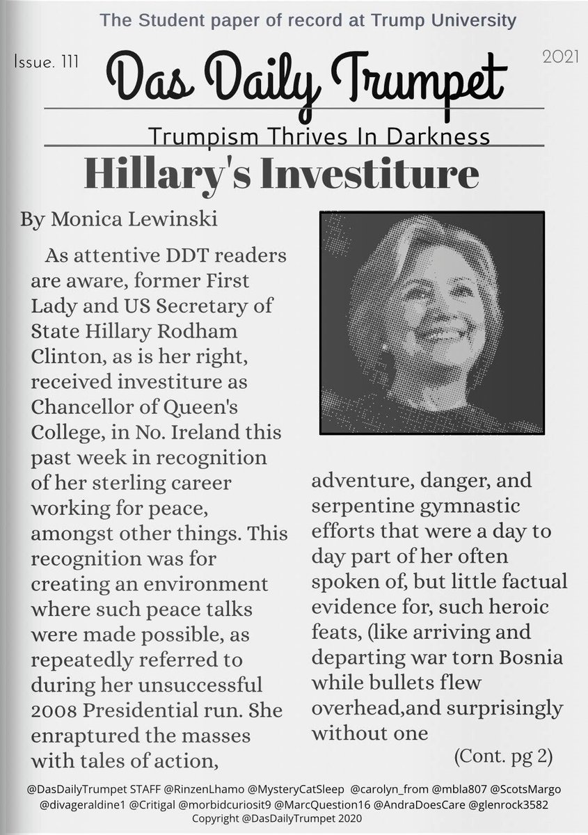 DasDailyTrumpet's tweet photo. DAS DAILY TRUMPET:
The semi-reliable news source of Trump U, by the fine student journalists of this esteemed institution. Follow us at @DasDailyTrumpet  

Today a certain former bff of our Founder. One thing you can say about those two is how humble they truly are. https://t.co/zX7fSPJdWs