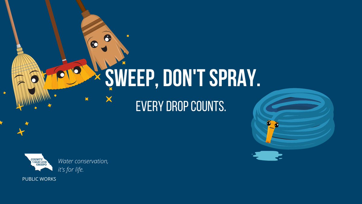 SLOCountyPWD's tweet photo. Tip: Sweep first, and only spray down when truly needed. Your broom was made for this 🧹 and your hose is much happier watering the plants anyways.🌿
#CAWater #CADrought #saveourwater #Slocounty #waterconservation #SaveWaterTogether #WaystoSave https://t.co/gqzcmE5Uj6