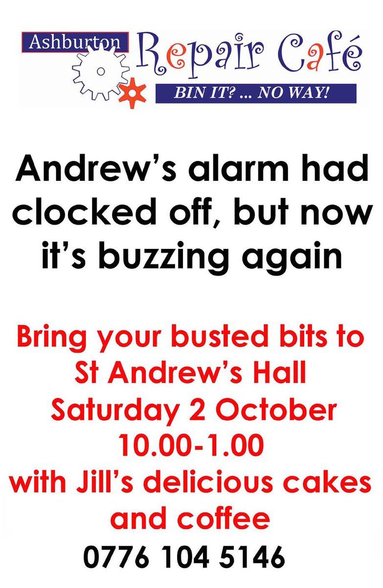AshburtonRepCaf's tweet photo. Ashburton Repair Cafe meets this Saturday @Devon_Hour . Repairs, coffee &amp; cake and fewer items to landfill https://t.co/IF5AdJe8pL
