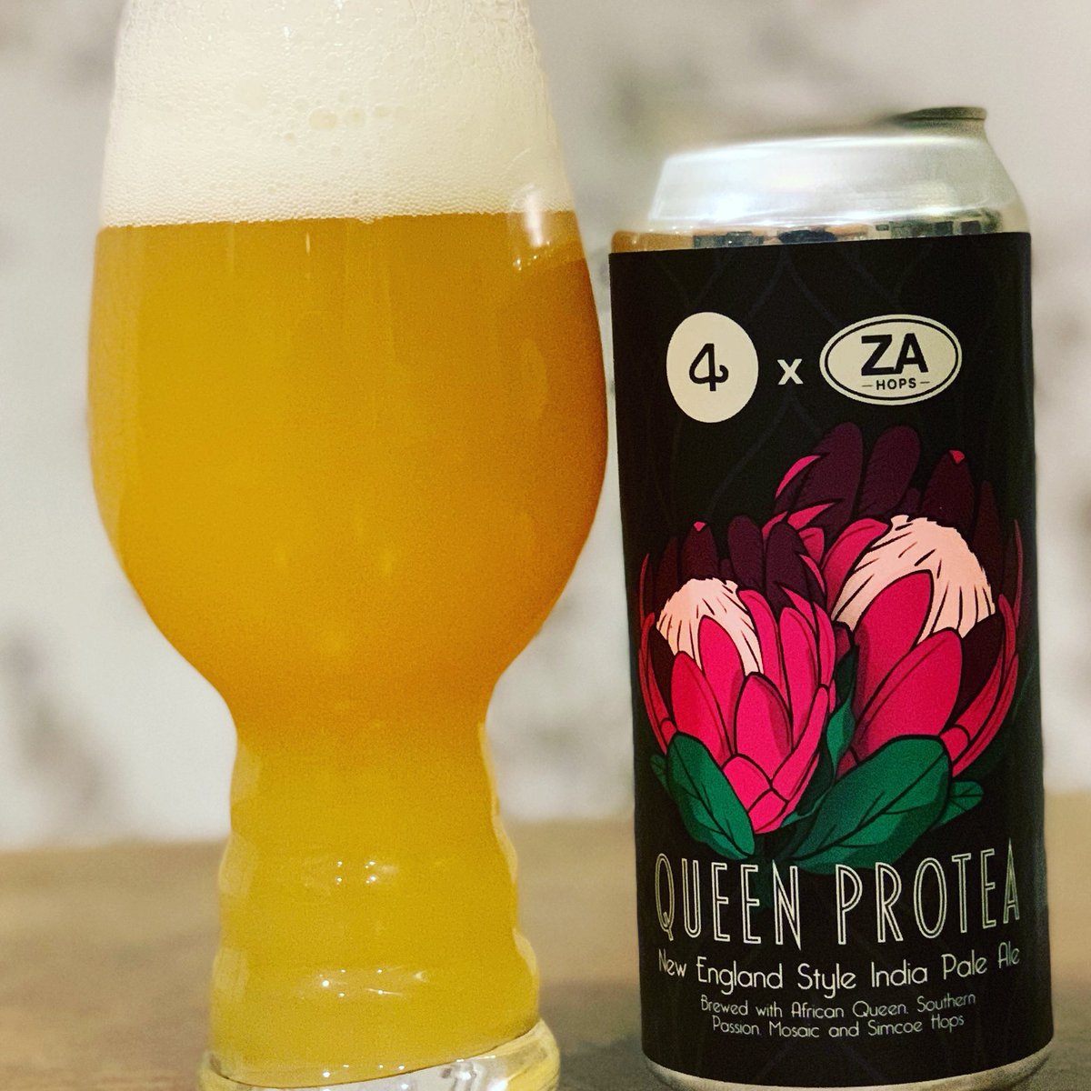 Behold the Queen Protea IPA, brewed with African Queen, Southern Passion, Mosaic, and Simcoe hops! We’re super psyched about this collab with the great folks @4nosesbrewing. Enjoy this NEIPA with a South African flair! #southafricanhops #africanqueenhops #southernpassionhops