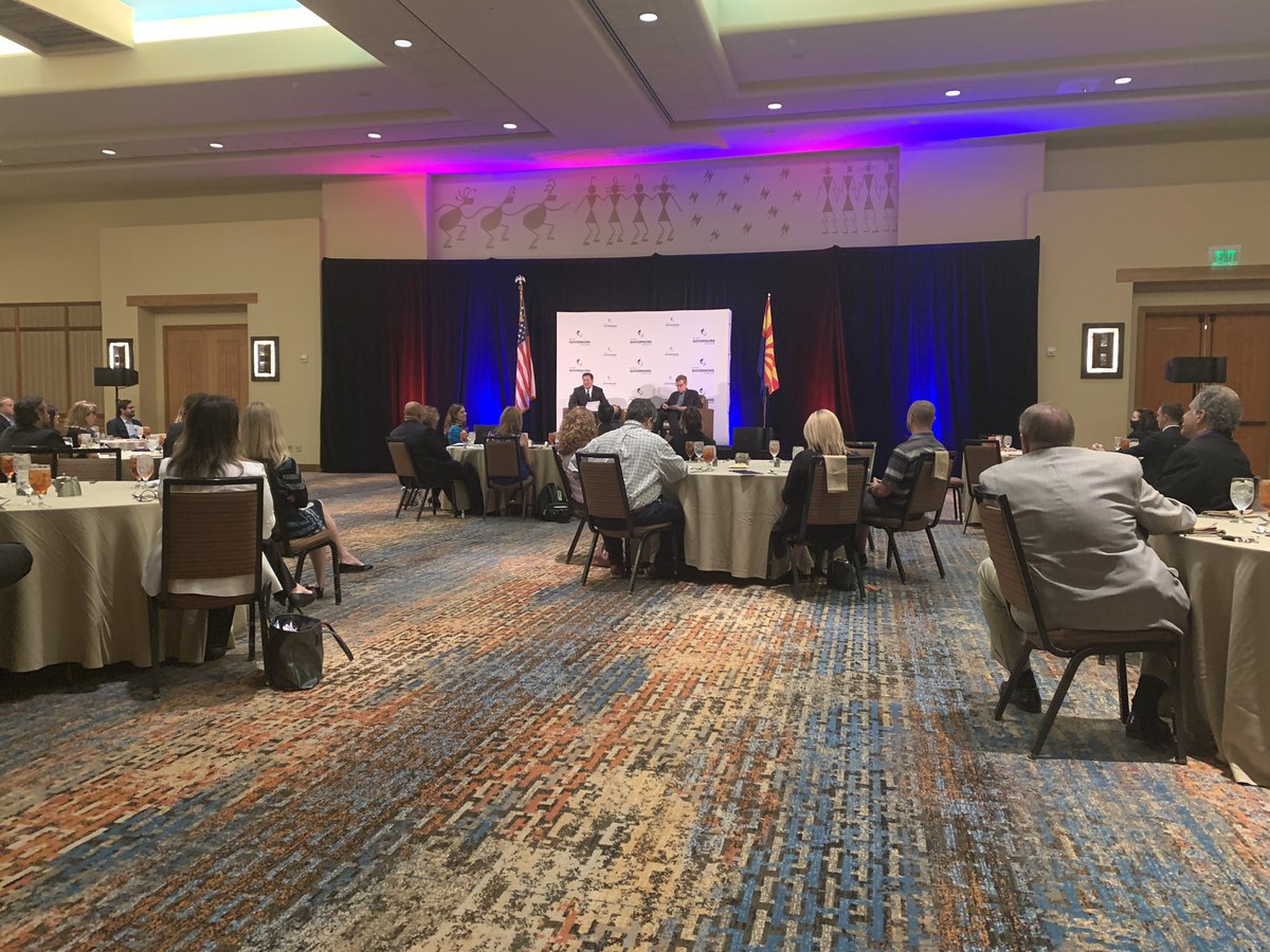 BWebbFox10's tweet photo. Gov. Ducey promoting AZ biz at the Governors Association meeting in Phx.  Expected to answer questions about recent court judgements against his administration and party including his ban on mask mandates. https://t.co/zhdnHbVEY3
