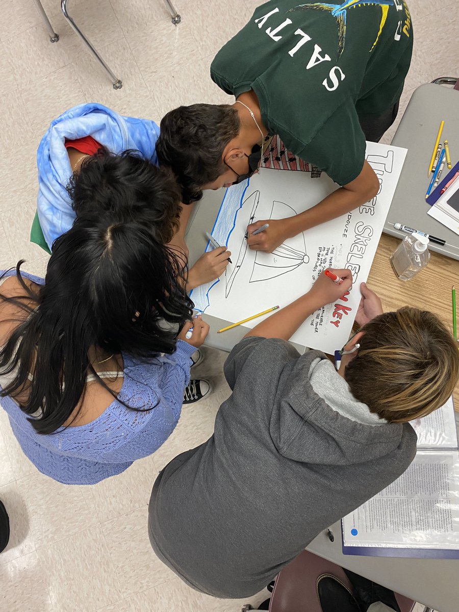 HausOfDAuria's tweet photo. 8th graders creating one-pagers to discuss foreshadowing, suspense and conflict #threeskeletonkey #LOMS. #ELA8 https://t.co/JRuqKvisma