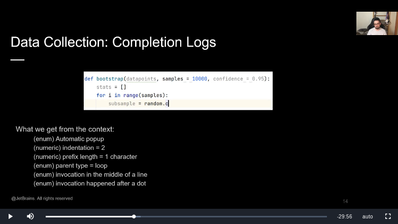 MatusSulir's tweet photo. Keynote by @timofeybryksin at @IEEEICSME
 #icsme2021: JetBrains IDEs collect only the attributes of the code (numeric/enum features) for machine learning instead of the code itself to ensure the code remains private. https://t.co/wg3IRlekoW