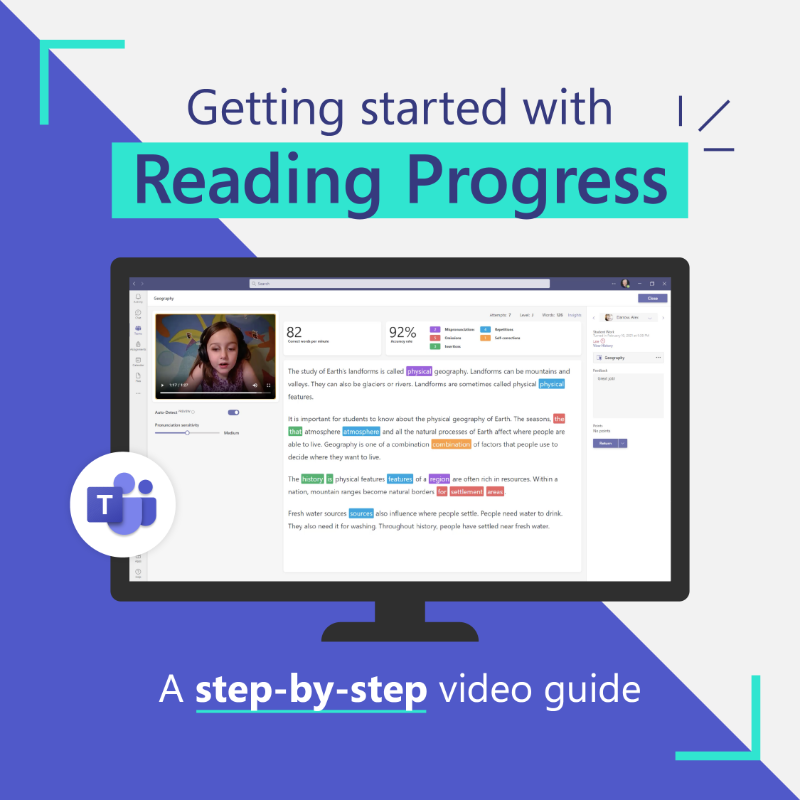 MicrosoftEDU's tweet photo. If you're looking to: 
📚 Boost reading fluency 
🧠 Gain powerful insights 
👤 &amp; track student progress  

We've got you covered!

Learn everything there is to know about Reading Progress in this tutorial: https://t.co/JzSyoeYBd8

#MicrosoftEDU #MicrosoftTeams #MIEExpert