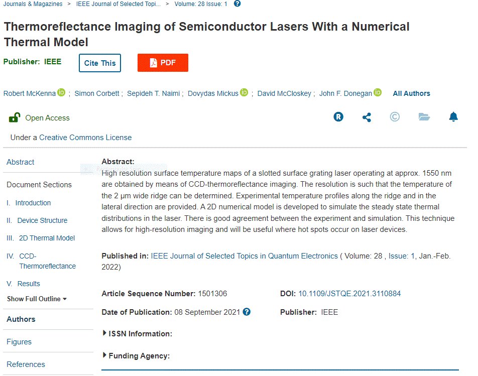 PhotonicGroup's tweet photo. New article has been published on IEEE Xplore, with the title of "Thermoreflectance Imaging of Semiconductor Lasers With a Numerical Thermal Model".Thanks to everyone who supported &amp; helped. 
@TCD_physics
@cranntcd 
@tcddublin https://t.co/DYgkKPzCQ5