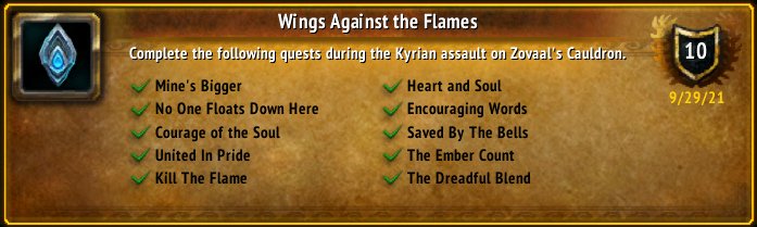 TheRealCeeHad's tweet photo. I just earned the [Wings Against the Flames] Achievement! #Warcraft #TakeItAll https://t.co/pxXw3zyOka