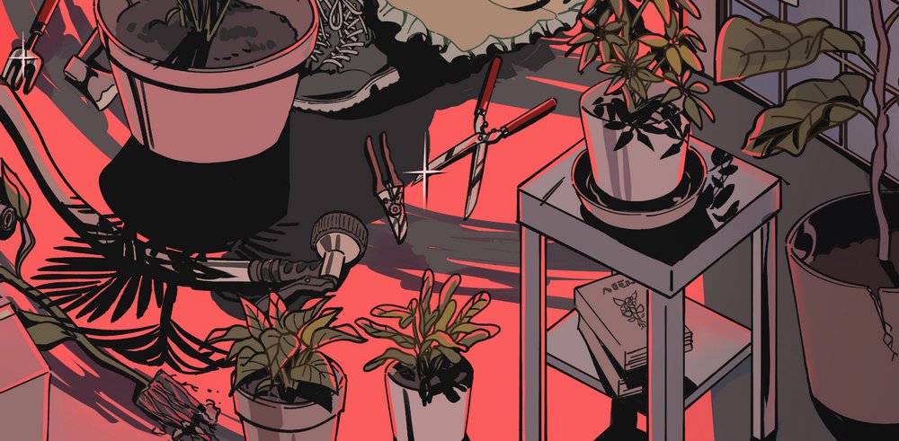 plant scissors shadow potted plant solo apron maid  illustration images
