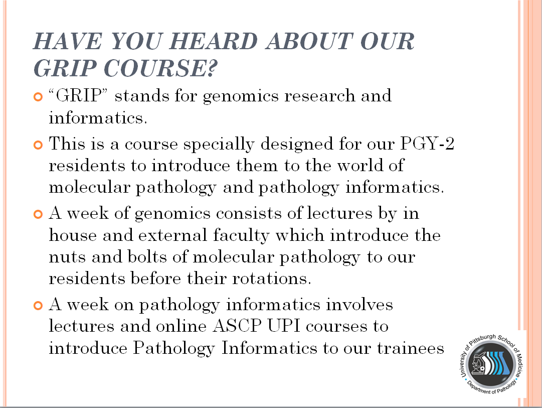 UPMCPath's tweet photo. Do you know about our GRIP course? Read this post 👇… @pranavp01 @JFineMD @PancPathologist @PathPro @haesunla @TEwaJonesMD @SamKhader 
#pathology #Path2Path #PathologyMatch2022 #PathMatch2022 #Path_Informatics https://t.co/c2qzQf19Sk