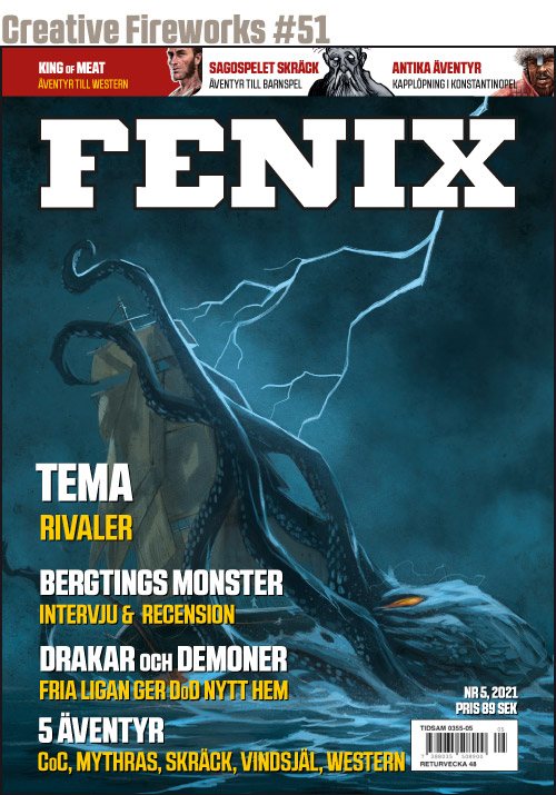 askfageln's tweet photo. Now Fenix Swedish subscribers get #5 themed Rivalry. 5 adventures; Call of Cthulhu Sweden, Mythras, Sagospelet Skräck, Vindsjäl and Western. News, interviews, reviews, comic strips, a contest, Graeme Davis and part 1 of a new game. https://t.co/saApM857ro