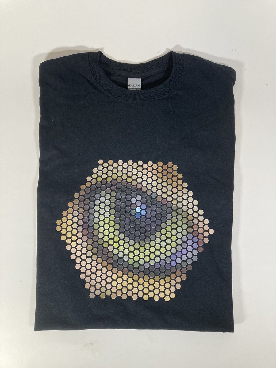 Each hexagon is a solid color. Designed in Polygonia and delivered in-app to @zazzle for print-on-demand. #tshirt #cat #eye #hexagon #design #fashion #art #geometricart