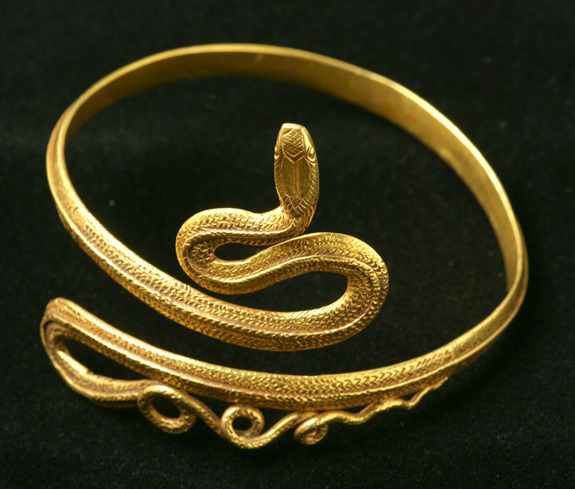 Graeco-Egyptian gold snake bracelet, dated to the 1st century BC to the 3rd century AD during the Roman period.