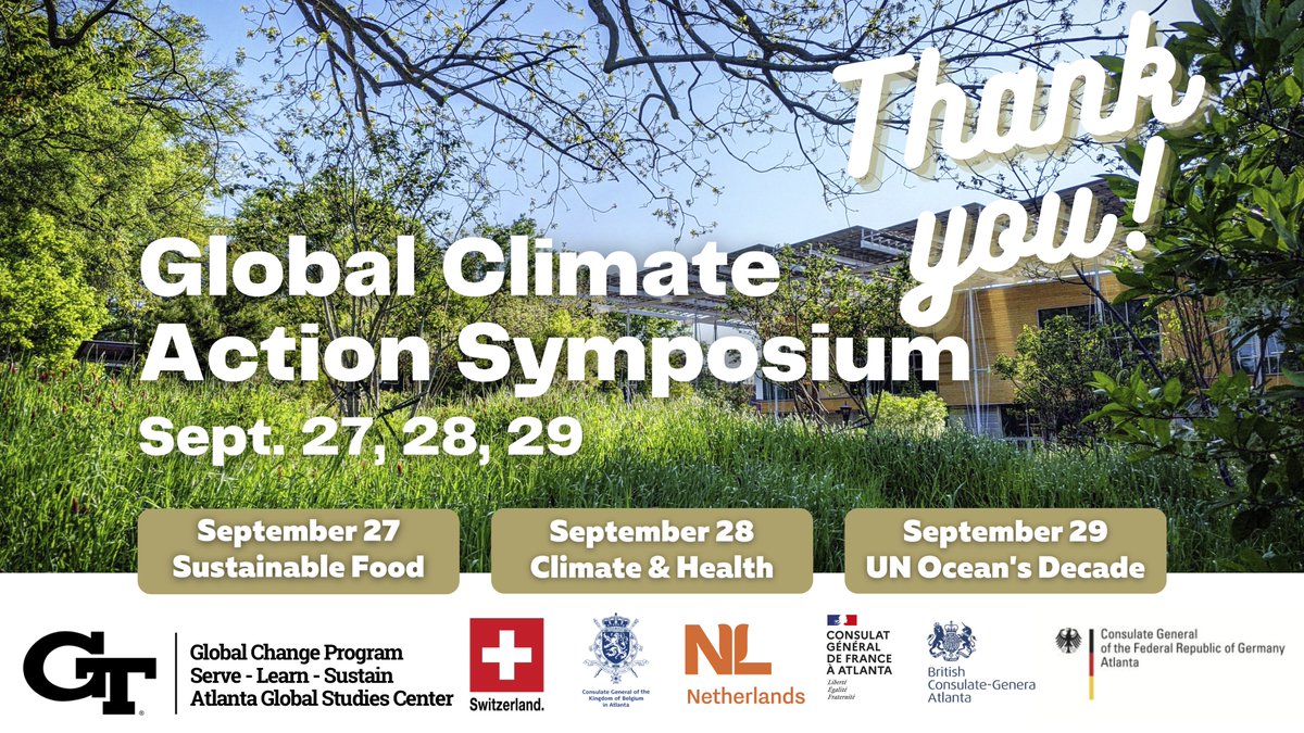 GT_GlobalChange's tweet photo. That's a wrap on this year's Symposium! Thanks to our incredible audience, who joined from 39 different countries, our speakers, and our partners, including @GeorgiaTech_SLS, @GermanyAtlanta, @FranceAtlanta, #NetherlandsAtlanta, @SwissCGAtlanta, @UKinAtlanta, &amp; @BelgiumAtlanta! https://t.co/iV42eOXAlq