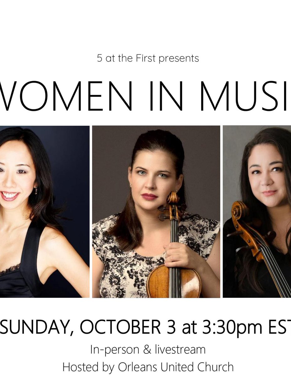 5attheFirst's tweet image. Live Sun Oct 3 @ 3.30pmEST at Orleans United Church &amp;amp; online here: youtu.be/II8ivncnbMg with @rachelcello Angela Park Jessica Linnebach. Thank you @ONArtsCouncil for support. Please see 5atthefirst.com for more info