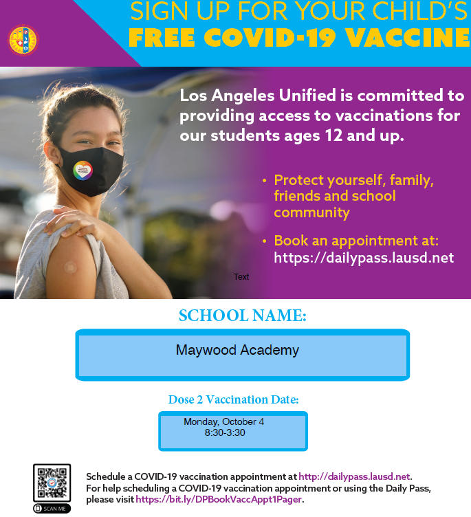 Covid-19 Vaccination Monday October 4th  | Vacunación Covid-19 Lunes 4 de octubre