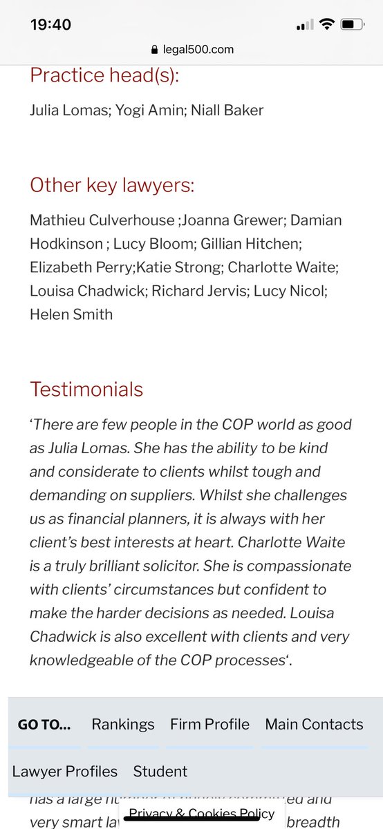 Proud to be part of our COP team who are ranked again #tier1 in <a href="/thelegal500/">The Legal 500</a> and to be mentioned alongside some brilliant colleagues doing important work for our vulnerable clients 😄 <a href="/IMDHodkinson/">Damian Hodkinson</a> <a href="/CWaiteIM/">Charlotte Waite</a> <a href="/JuliaLomas2/">Julia Hill (nee Lomas)</a> @LucyBloomIM <a href="/JoGrewer/">Joanna Grewer</a> <a href="/irwinmitchell/">Irwin Mitchell</a>