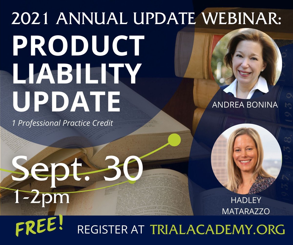 The final day of the Academy's 2021 Annual Update series is tomorrow! Join us Thursday, Sept 30 at 1pm for a Product Liability Update. Featuring live Q&amp;A from 2-2:30pm, followed by an Ethics Update. Register today!