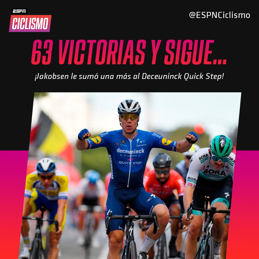 ESPNCiclismo's tweet image. #ESPNCiclismo Una más y van... ¡Fabio #Jakobsen ganó la Clásica Eurométropole Tour y le sumó al #DeceuninckQuickStep la victoria número 63 de la temporada!

¿Lograrán superar las 64 conseguidas en 2019? 💥🐺
