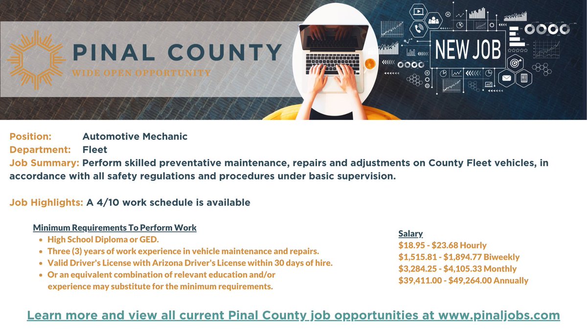 PinalCountyHR's tweet photo. Looking for a new opportunity! Check out Pinal County's Featured Job of the Week. You can apply now for this position and many more at https://t.co/ILAvQZvYqZ #wideopenopportunities https://t.co/oBZHPJA4Kk