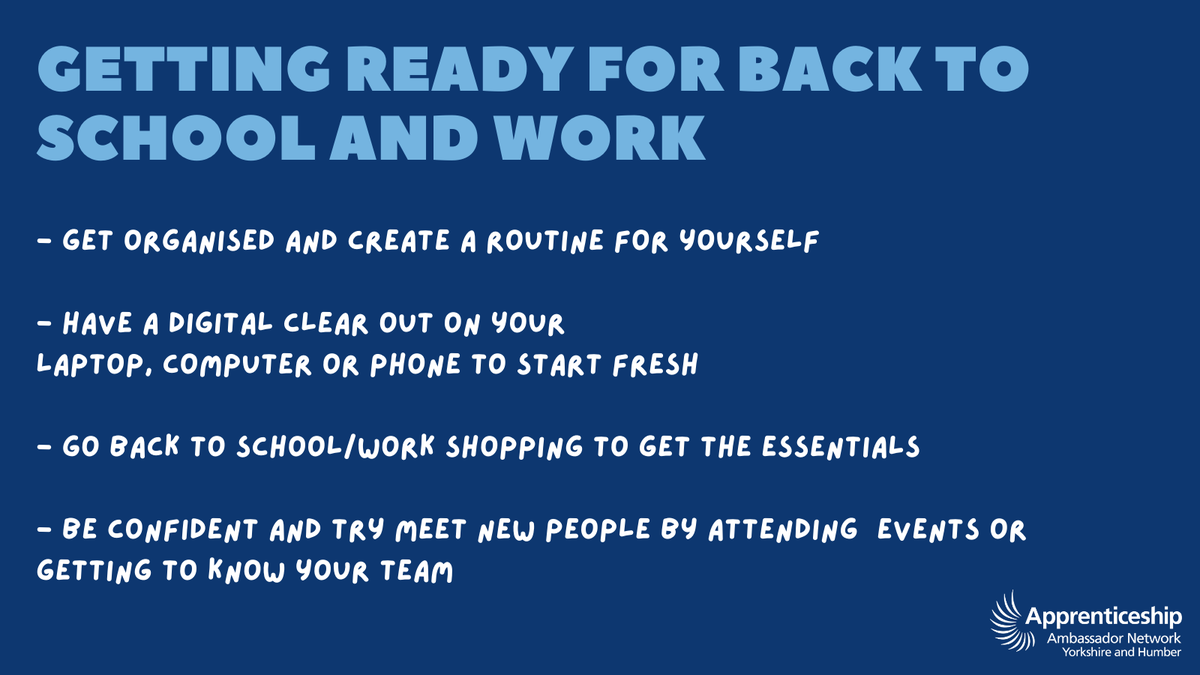 YH_YAAN's tweet photo. Now that people are going back to work and school after working from home most of last year, here are some tips to get yourself ready and to make the most out of starting fresh this September!

Let us know how you are preparing to go back to work and school 💬

#apprenticeships https://t.co/4IiwlGuDbI