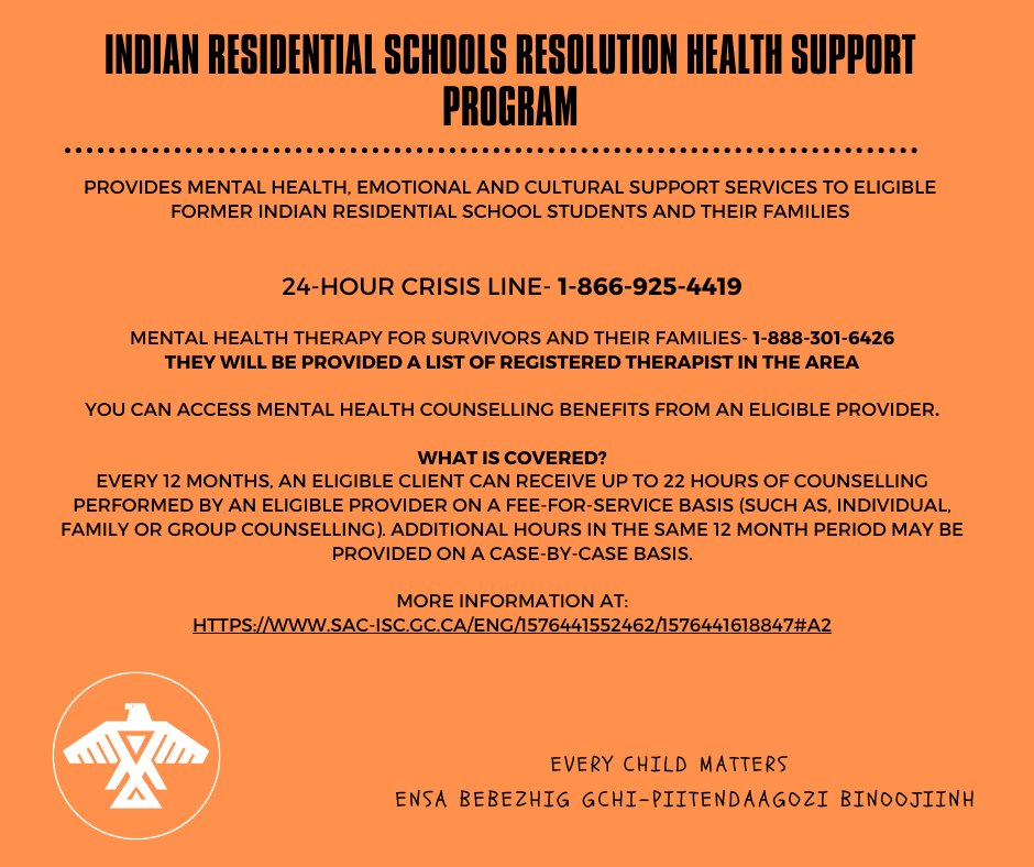 Indian Residential Schools Resolution Health Support Program

#NationalDayforTruthAndReconciliation 
#OrangeShirtDay 
#EveryChildMatters