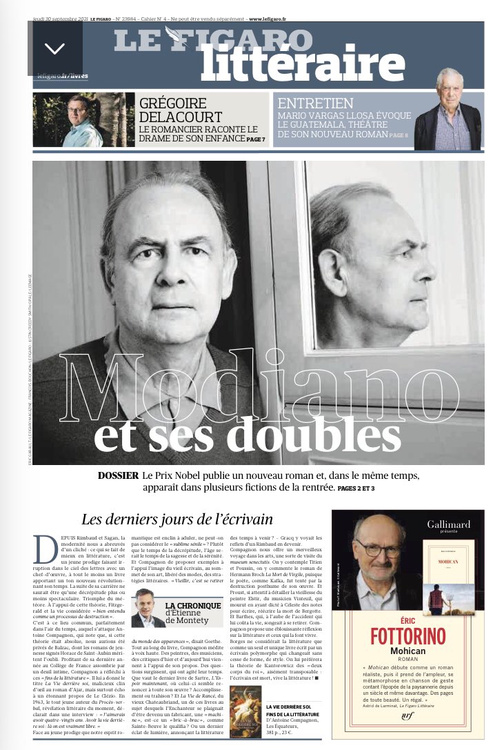Une belle double page sur Modiano dans Le Figaro de ce jeudi