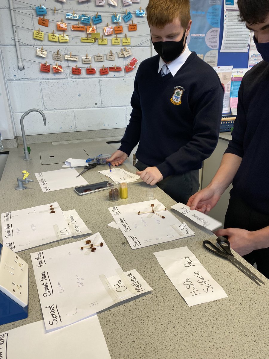 CMCOscience's tweet photo. TY chemistry discovering how to read chemical formula and creating models @colmhuirecoed #cmcoagobair #TY #TYchemistry #chemistry https://t.co/7REaKJI131