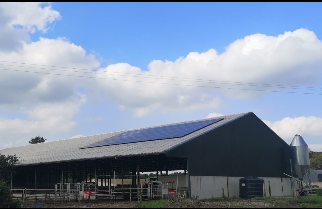 AeiCommercial's tweet photo. A 30kw system we installed on a 4 robot farm in Co. Laois. Saving over 40% off their esb bills and doing their bit for the environment. Give us a call if you'd like to see substantial savings of your esb bills. #solarpv #grasstomilk #irishdairyfarming #lelyrobots https://t.co/XjV5u1tKmI