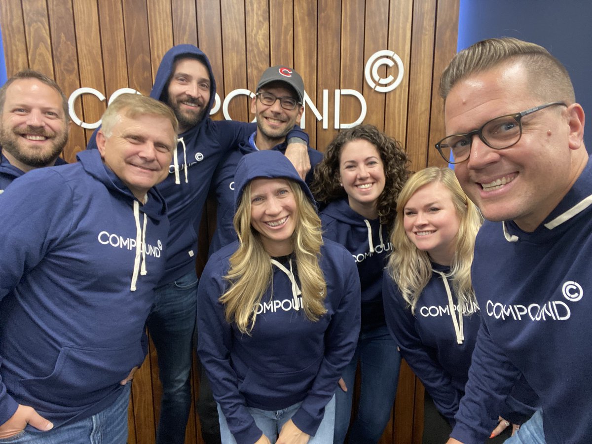 imprintengine's tweet image. Got the team at @TheCompoundHQ looking fresh in their custom and super warm &amp;amp; soft @Marinelayer Sunset Pullover hoodies. It's gestures like this that show you care about your team and have pride in the work they do each day. The smiles say it all.