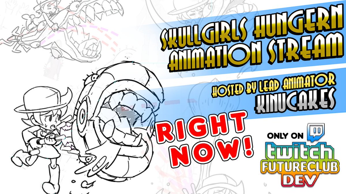 futureclubdev's tweet photo. ✨its SHOWTIME, skullfans!! ✨

Come check out @kinucakes animate some HUNGERN frames today! https://t.co/GcGSQwnmFh https://t.co/FTK2oiJucl