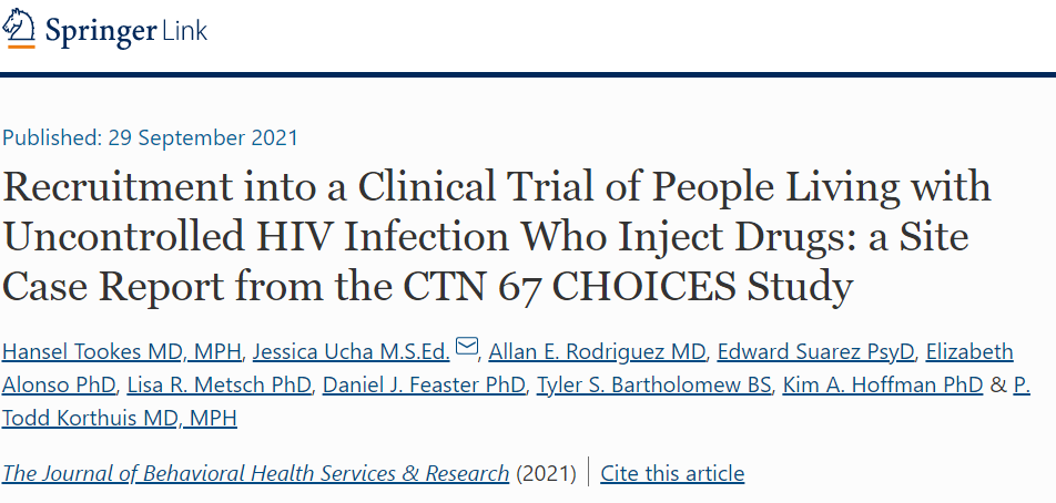 Latest manuscript from the CTN 67 CHOICES trial:
