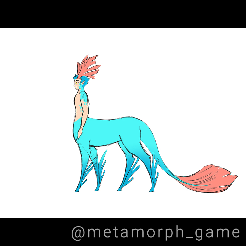 Our Creative Director Jo drew her first ichthyocentaur design back in 2016 (1), a simplified version while keeping the watercolor texture (2), and a mock-up for animation using a simple color gradient (3).
.
Art by <a href="/Joannashenart/">Jo 🌸</a>
.
#watercolor #indiegamedev #metamorphthegame