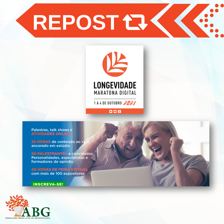 abgeronto's tweet photo. Caros(as) colegas,

Divulgamos a Maratona Digital da Longevidade 2021!!
O evento ocorrerá entre os dias 1 a 4 de outubro e será exclusivamente online.

Mais informações:
https://t.co/ktvFrZG4I2

#ABGeronto #gerontologia #longevidade #longevidadeexpoforum #maratonadigital https://t.co/WI420uSztN